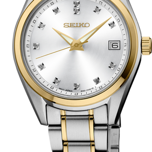 Ladies Two-Toned Watch with Silver Face and 12 Diamonds