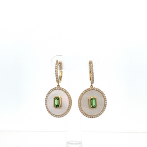 14k Yellow Gold Mother of Pearl and Green Garnet Ring
