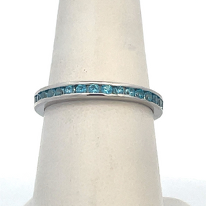 Sterling Silver Blue Topaz CZ Eternity Band Ring