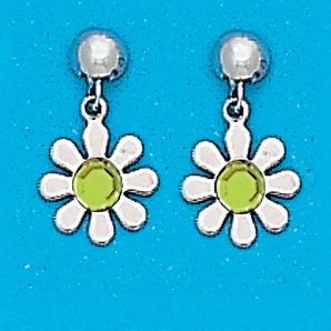 Sterling Silver August Daisy Flower Dangling Earrings