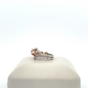 14k White and Rose Gold Engagement Ring and Band with Cubic Zirconia Round Center