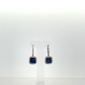 White 14 Karat Earrings 1.00tw Square Cushion Sapphires