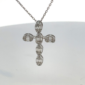 18KT White .38CTW Diamond Baguette Cross Pendant