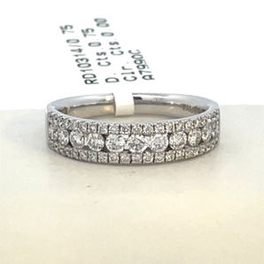 14K White .75CTS Thin 3 Row Diamond Ring