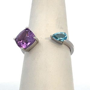 Sterling Silver Ring with Amethyst & Blue Topaz