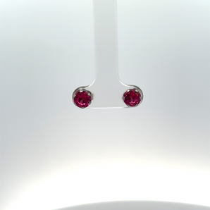 Sterling Silver 6MM Crystal Pink Saphhire Stud Earrings