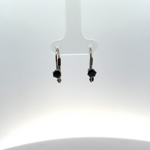 Sterling Silver 4MM Leverback Black CZ Earrings