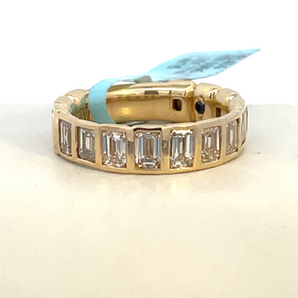 14K Yellow Gold Lab Grown Emerald Cut Bezel Band