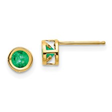 14K Yellow Gold Bezel 4MM May/Emerald Stud Earrings