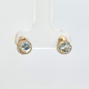 14K Yellow Gold 5MM Bezel Aquarmarine Stud Earrings