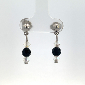 Sterling Silver 1/2 Black Crystal Drop Earrings