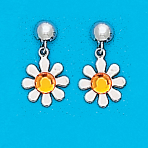 Sterling Silver November Daisy Flower Dangling Earrings