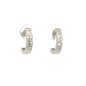 14K White Gold Diamond Cut J-Hoop Earrings