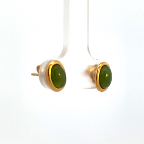 Gold Plated 6X4 Jade Stud Earrings