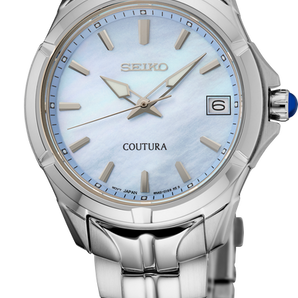 Ladies Coutura Stainless Steel Quartz Seiko Watch with Light Blue Dial