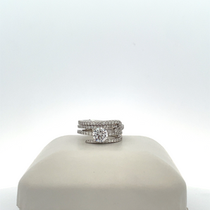 14k White Gold Engagement Ring and Band with Cubic Zirconia Round Center